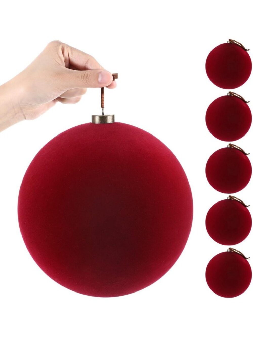 6 Pcs 8-Inch Burgundy Velvet Christmas Ball Ornaments - Giant Holiday Decor